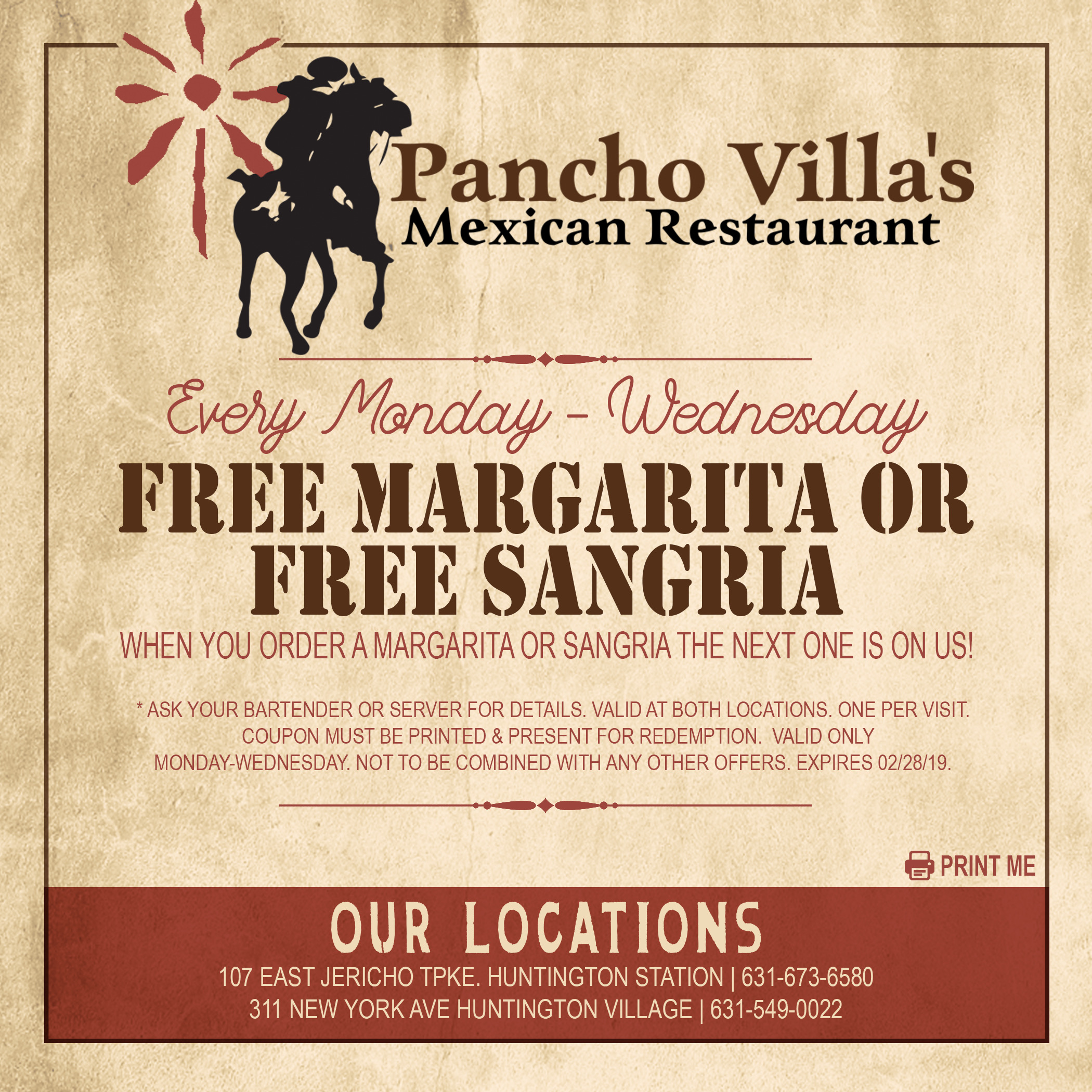 free_margarita_coupon Pancho Villa's Mexican Restaurant